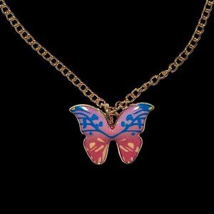 Blue, Pink, Red, & Yellow Butterfly Pendant Necklace